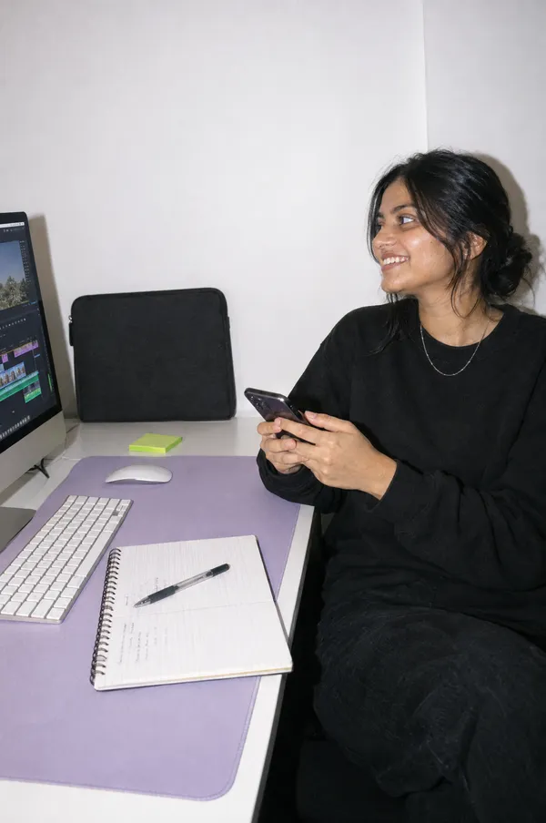 AI ads: a creator at the edit desk with an ad on the timeline